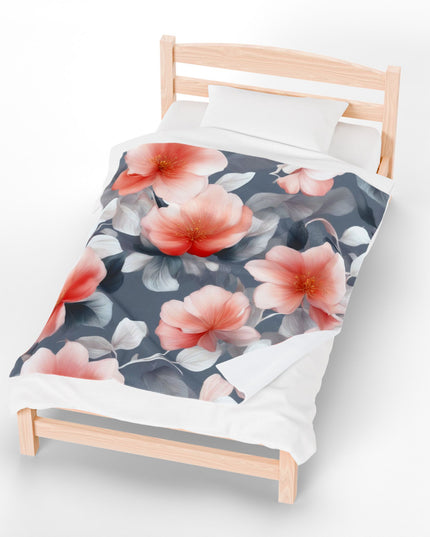 Red Blossom Floral Bunch Velveteen Plush Blanket, 50" x 60"