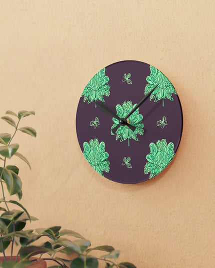 Mint Green Floral Butterflies Acrylic Round Wall Clock, 8" x 8"