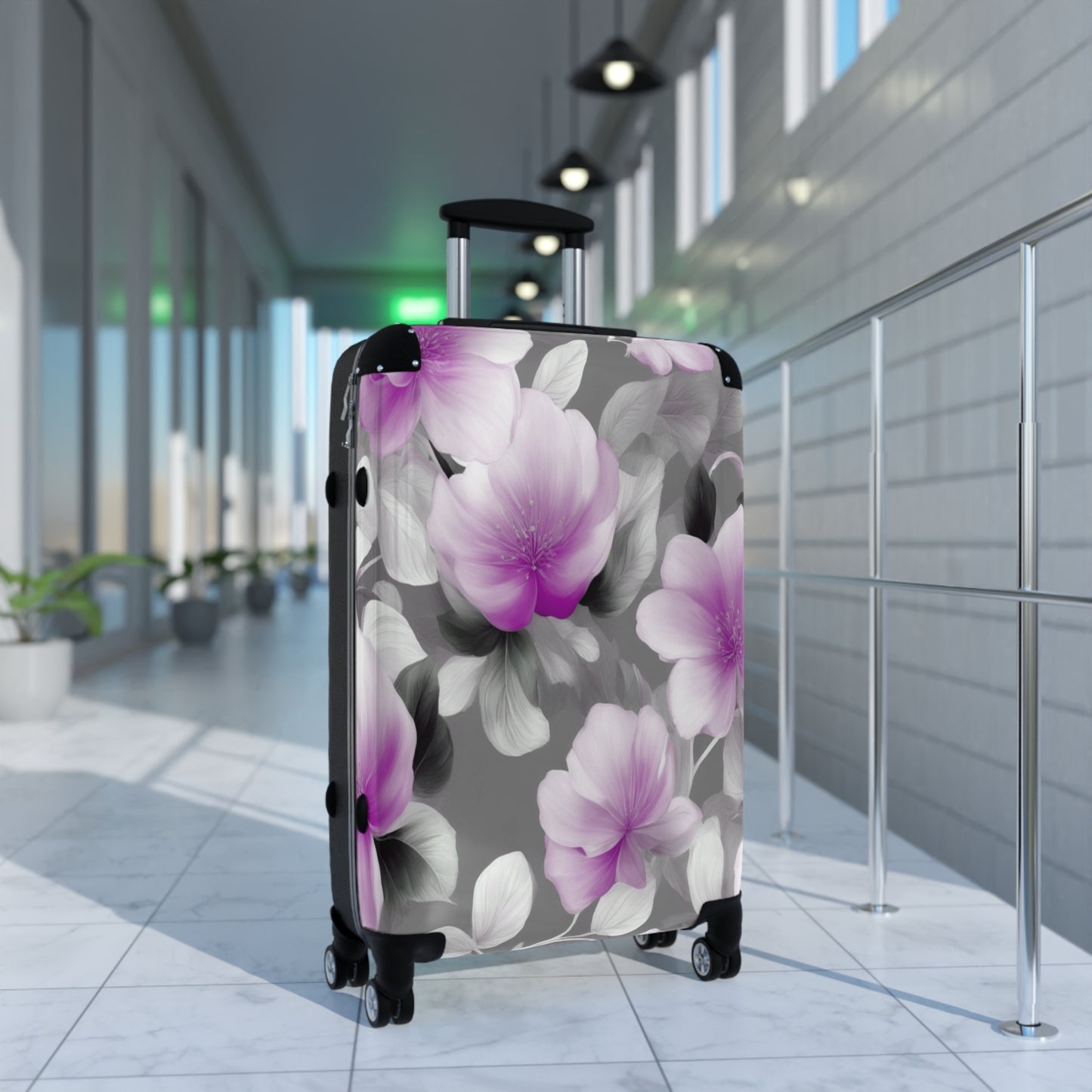 Purple Blossom Floral Bunch Medium Suitcase with built in lock, 4 double-wheels, telescopic handle, and ABS back hard-shell