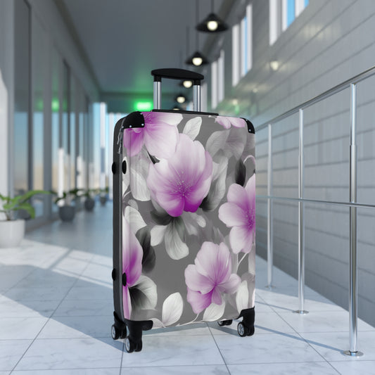 Purple Blossom Floral Bunch Medium Suitcase with built in lock, 4 double-wheels, telescopic handle, and ABS back hard-shell