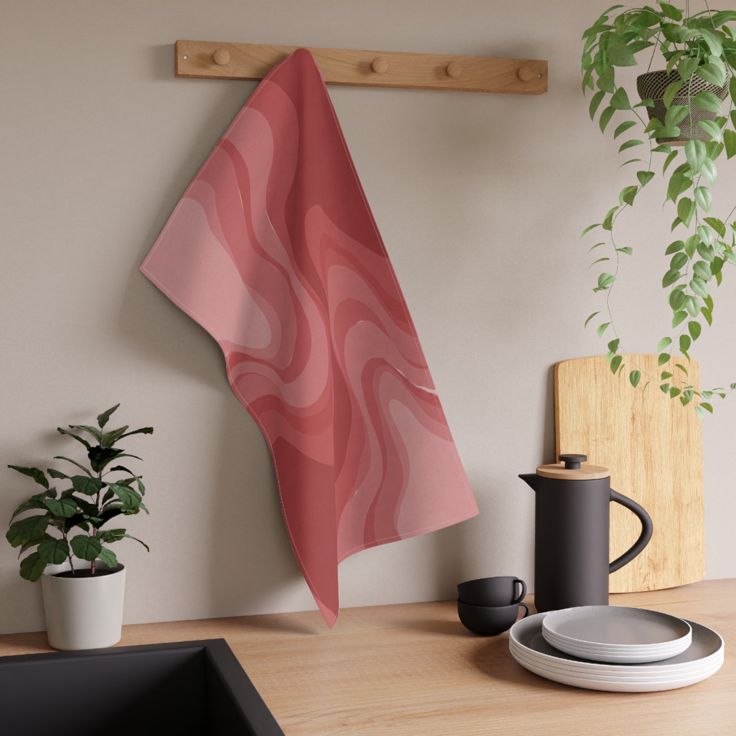 Power Red Wavey Tea Towels (cotton, poly), 18" x "30