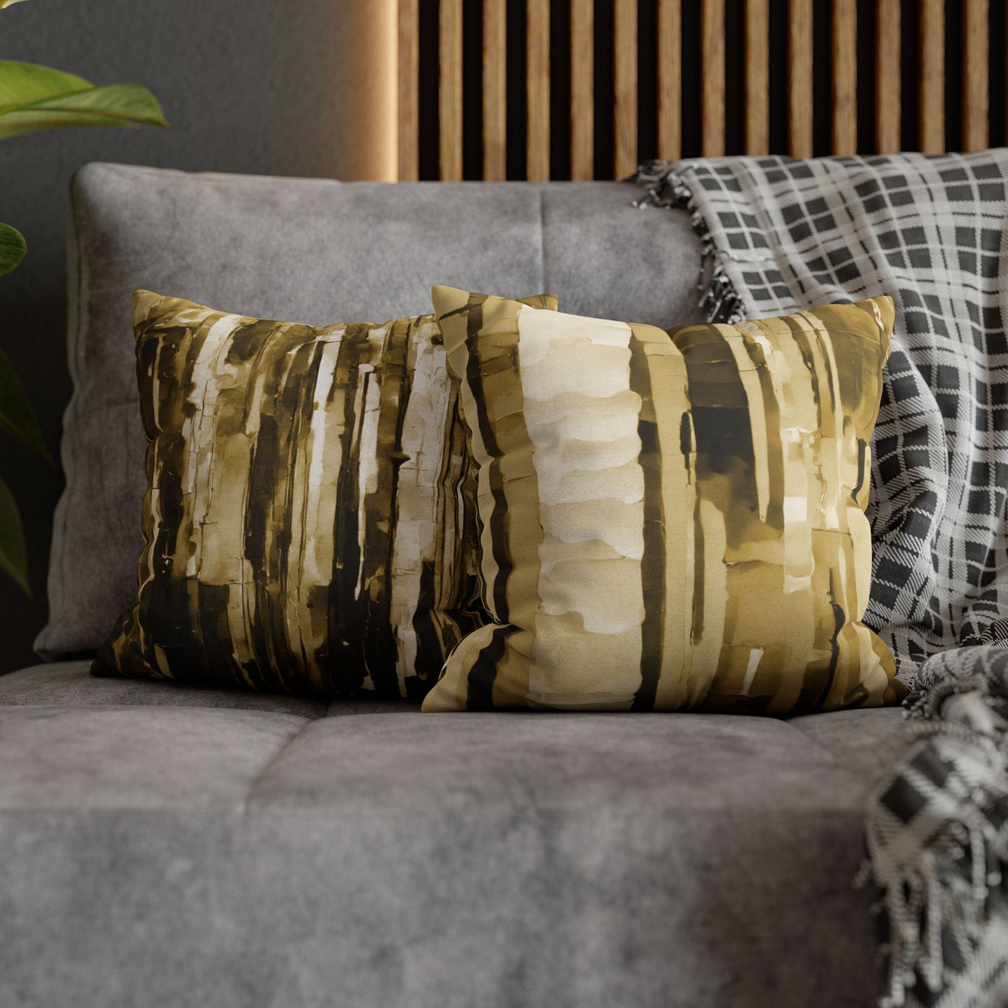 Striped Light Brown Spun Polyester Square Pillowcase, 14" x 14"
