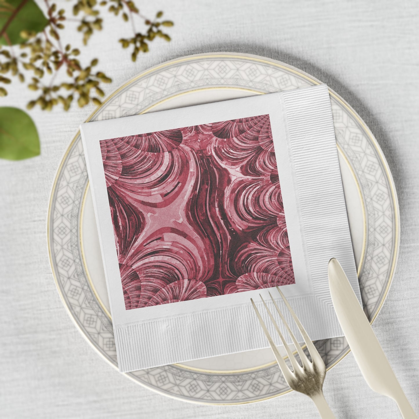 Uzi Spiral Ruby White Coined Napkins, 6.5" x 6.5"