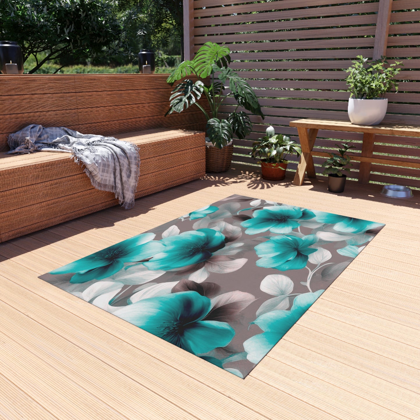 Tif Green Gray Floral Bunch Outdoor Rug, 48" x 72"