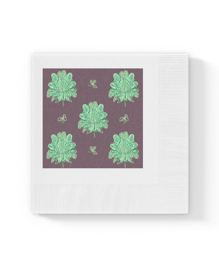 Mint Green Floral Butterflies White Coined Napkins, 4.8" x 4.8"