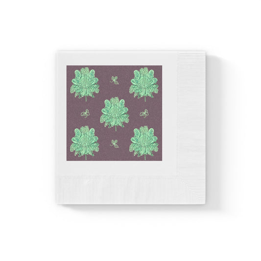 Mint Green Floral Butterflies White Coined Napkins, 4.8" x 4.8"