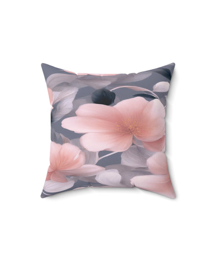 Peach and Blue Gray Floral Bunch Faux Suede Square Pillow, 14" x 14"