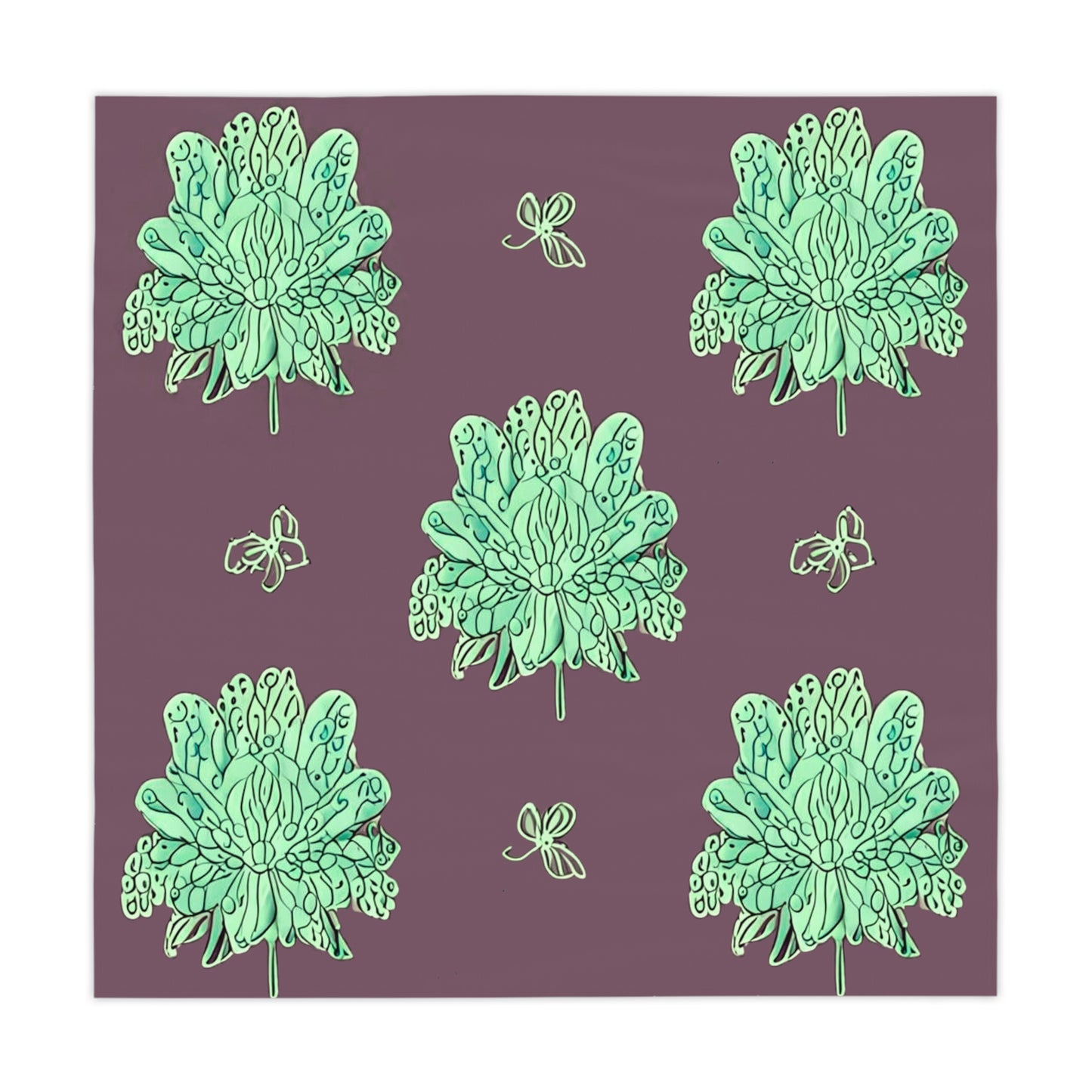 Mint Green Floral Butterflies Tablecloth, 55" x 55"