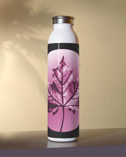 Magenta Maple Leaf Slim Water Bottle, 20 oz White