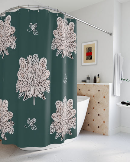 Soft White Floral Butterflies Shower Curtain, 71" x 74"