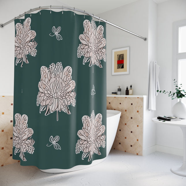 Soft White Floral Butterflies Shower Curtain, 71" x 74"
