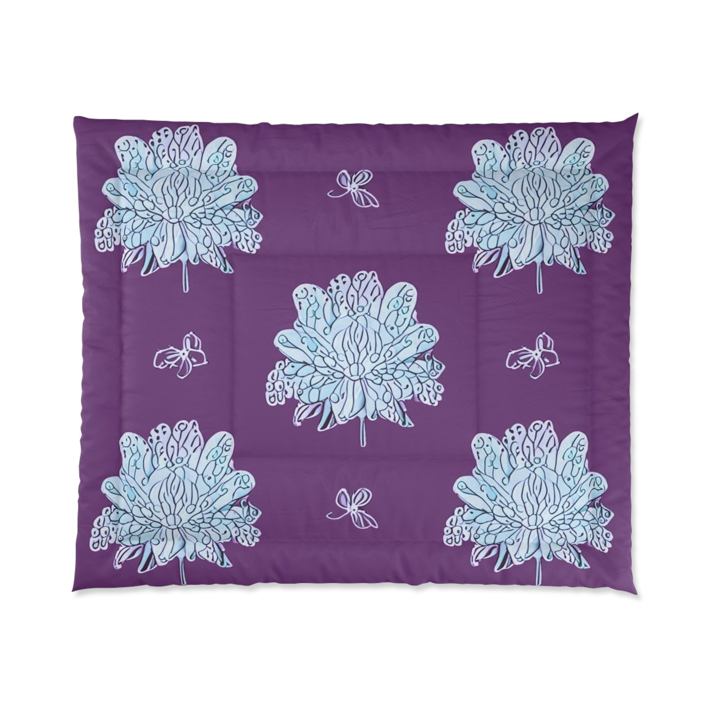Blue Floral Butterflies 104" × 88" Comforter