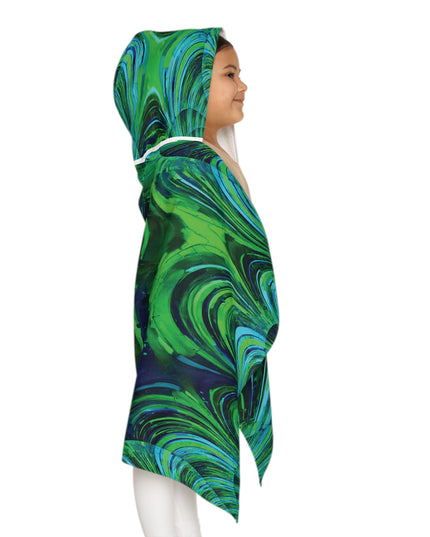 Uzi Spiral Blue Green Youth Hooded Towel, 24" x 48"