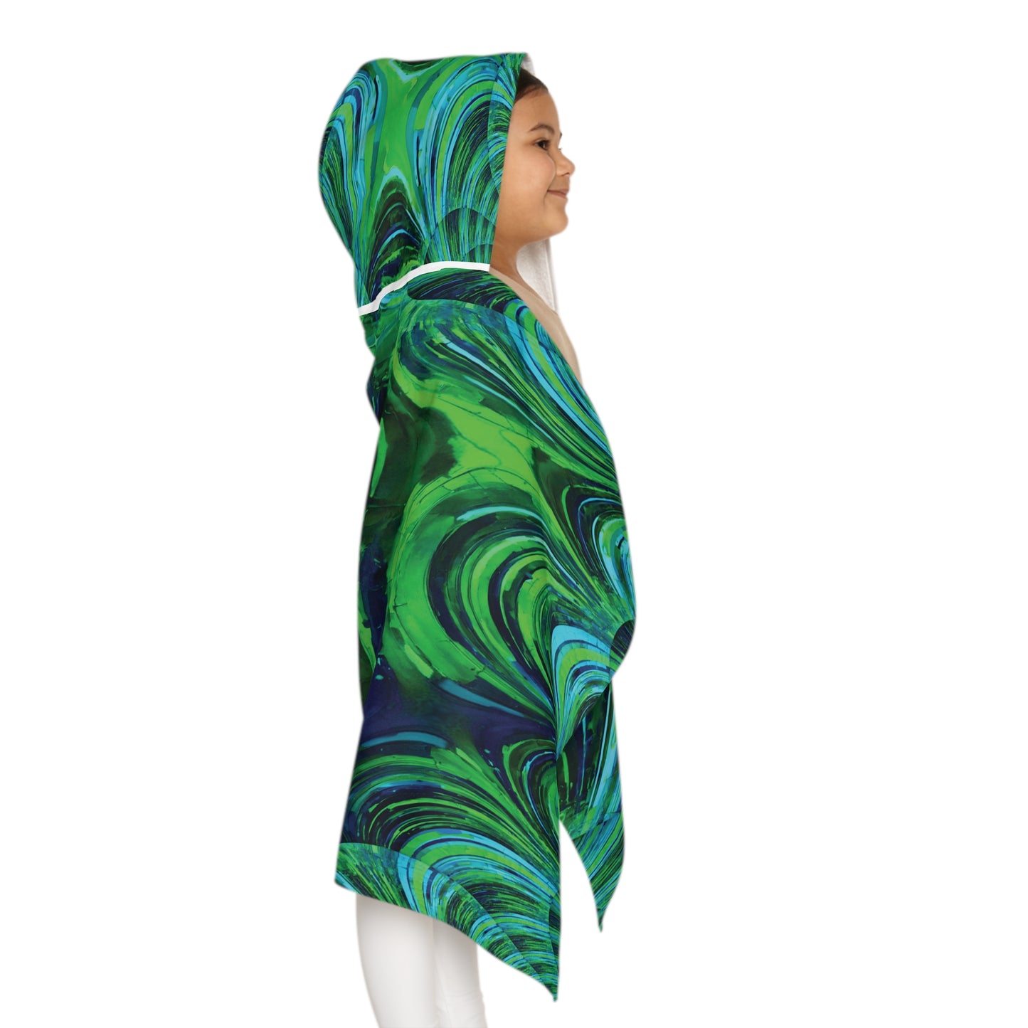 Uzi Spiral Blue Green Youth Hooded Towel, 24" x 48"