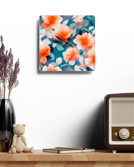 Orange Blossom Floral Bunch Acrylic Wall Clock, Round or Square, 10.75" x 10.75"