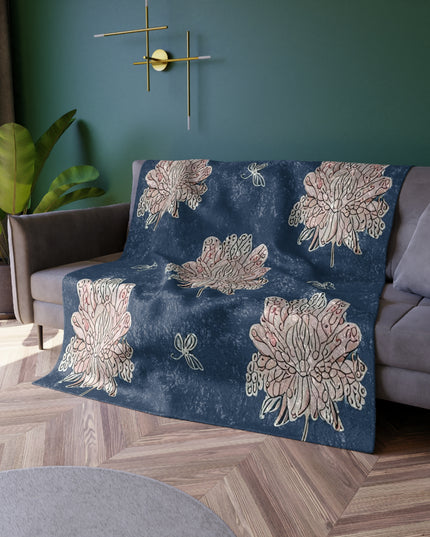 Rose White Floral Butterflies 50" x 60" Crushed Velvet Blanket