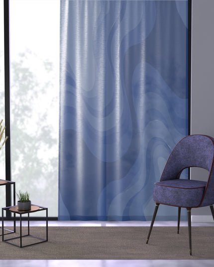 Deep Blue Wavey Sheer Window Curtain, 50" x 84", partially transparent