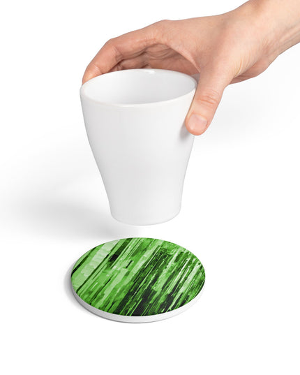 Striped Mint Pastel 4" x 4" Round Ceramic Coaster