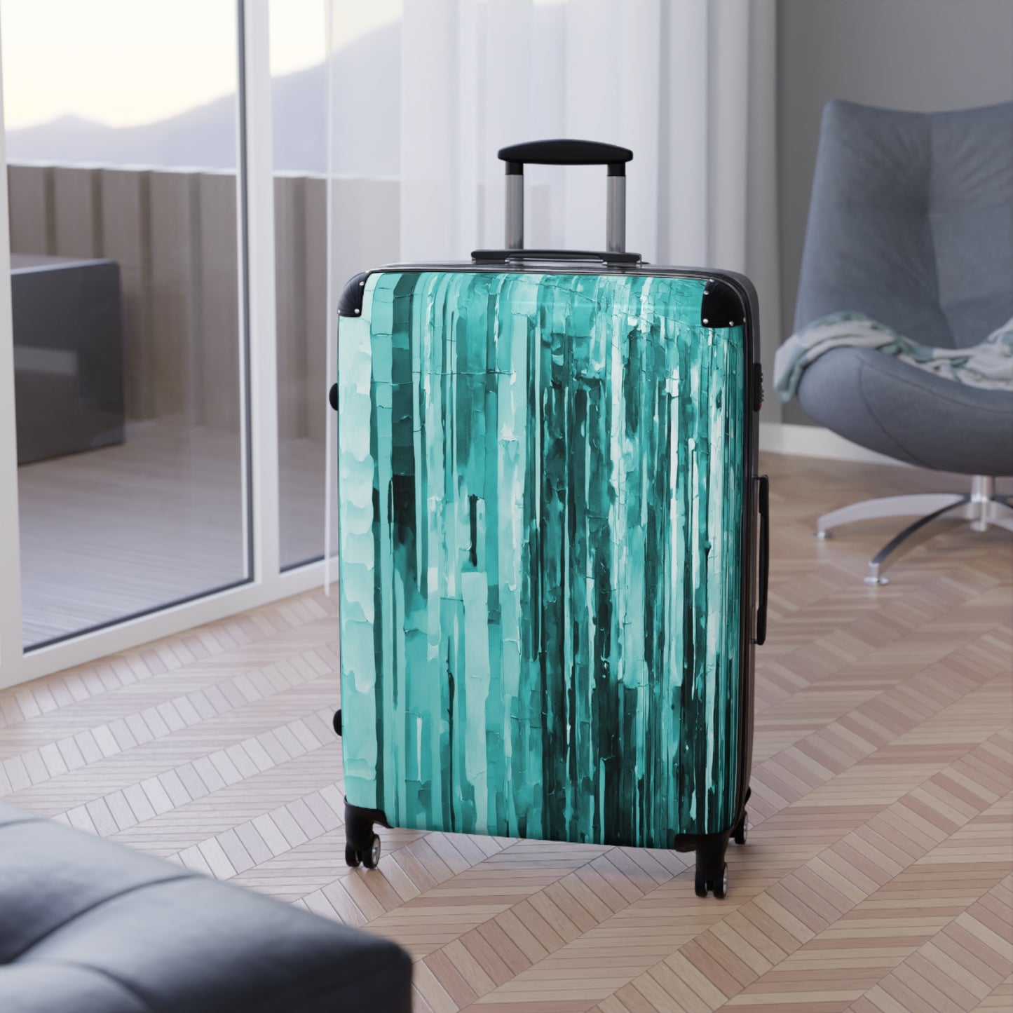 Striped Tif Large Suitcase with built in lock, 4 double-wheels, telescopic handle, and ABS back hard-shell