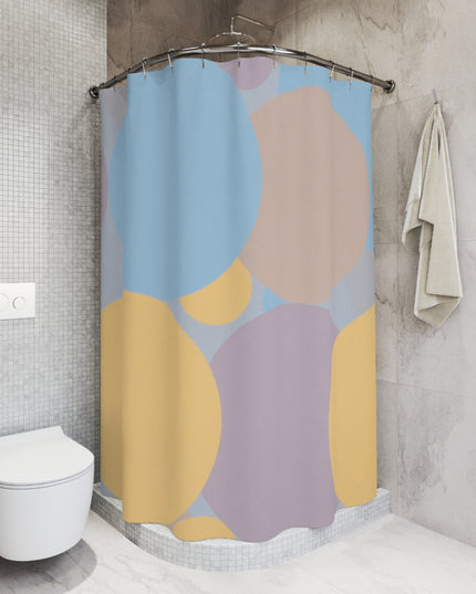 Pastel Baby Blue and Peach Patches Shower Curtains, 71" x 74"