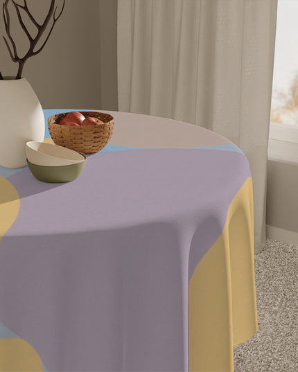 Pastel Baby Blue and Peach Patches Tablecloth, 55" x 55"