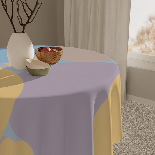 Pastel Baby Blue and Peach Patches Tablecloth, 55" x 55"