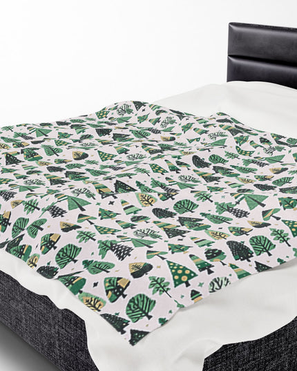 Mini Vintage Green Trees Velveteen Plush Blanket, 60" x 80"