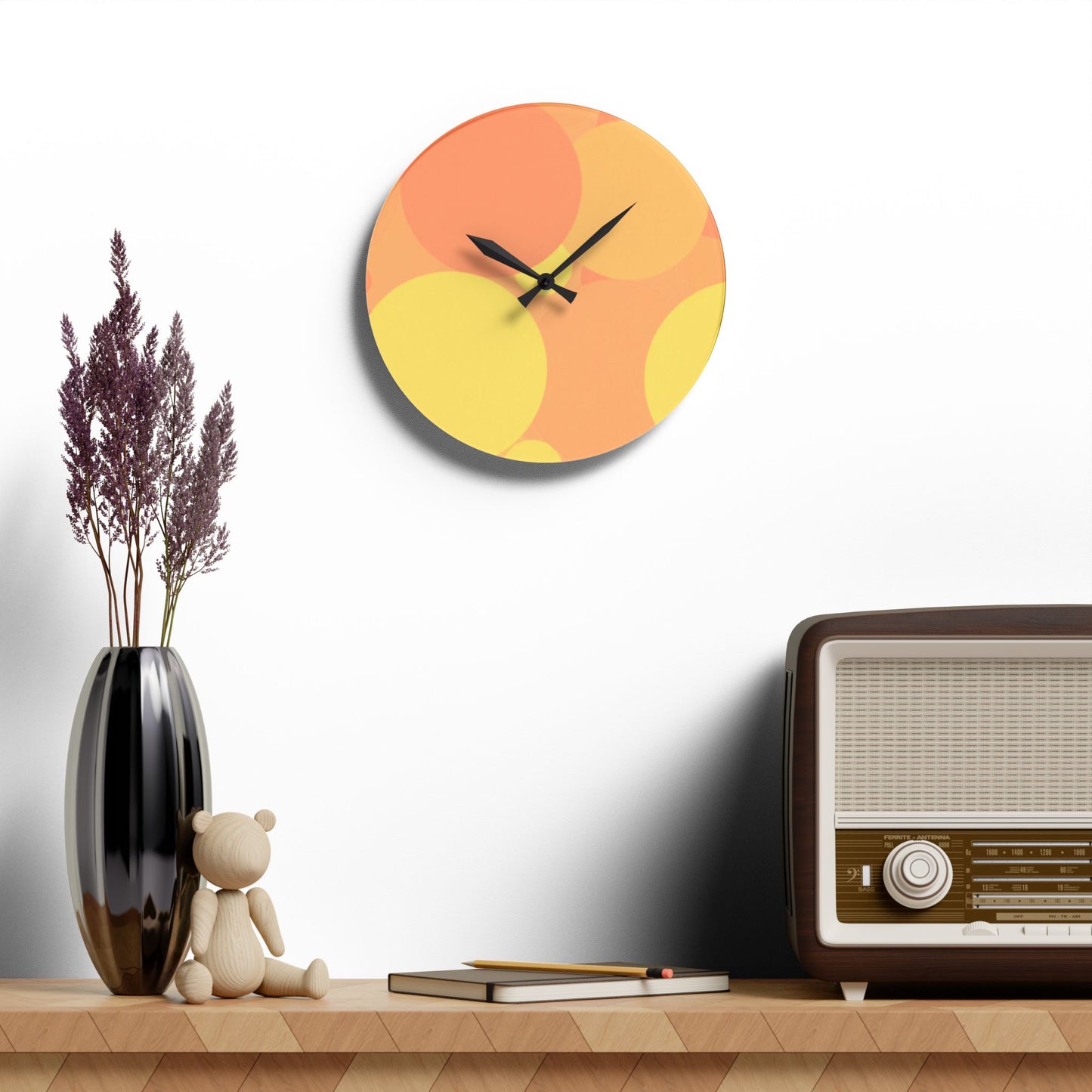Pastel Bright Oranges Patches Acrylic Wall Clock, Round or Square, 10.75" x 10.75"