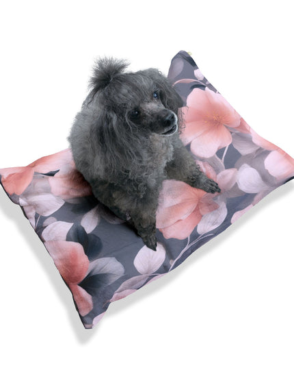 Peach and Blue Gray Floral Bunch Pet Bed, 28" × 18"