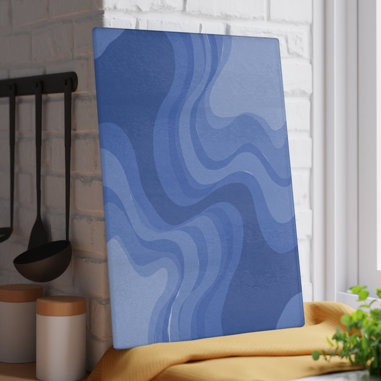 Deep Blue Wavey Glass Cutting Board, 11" x 15"
