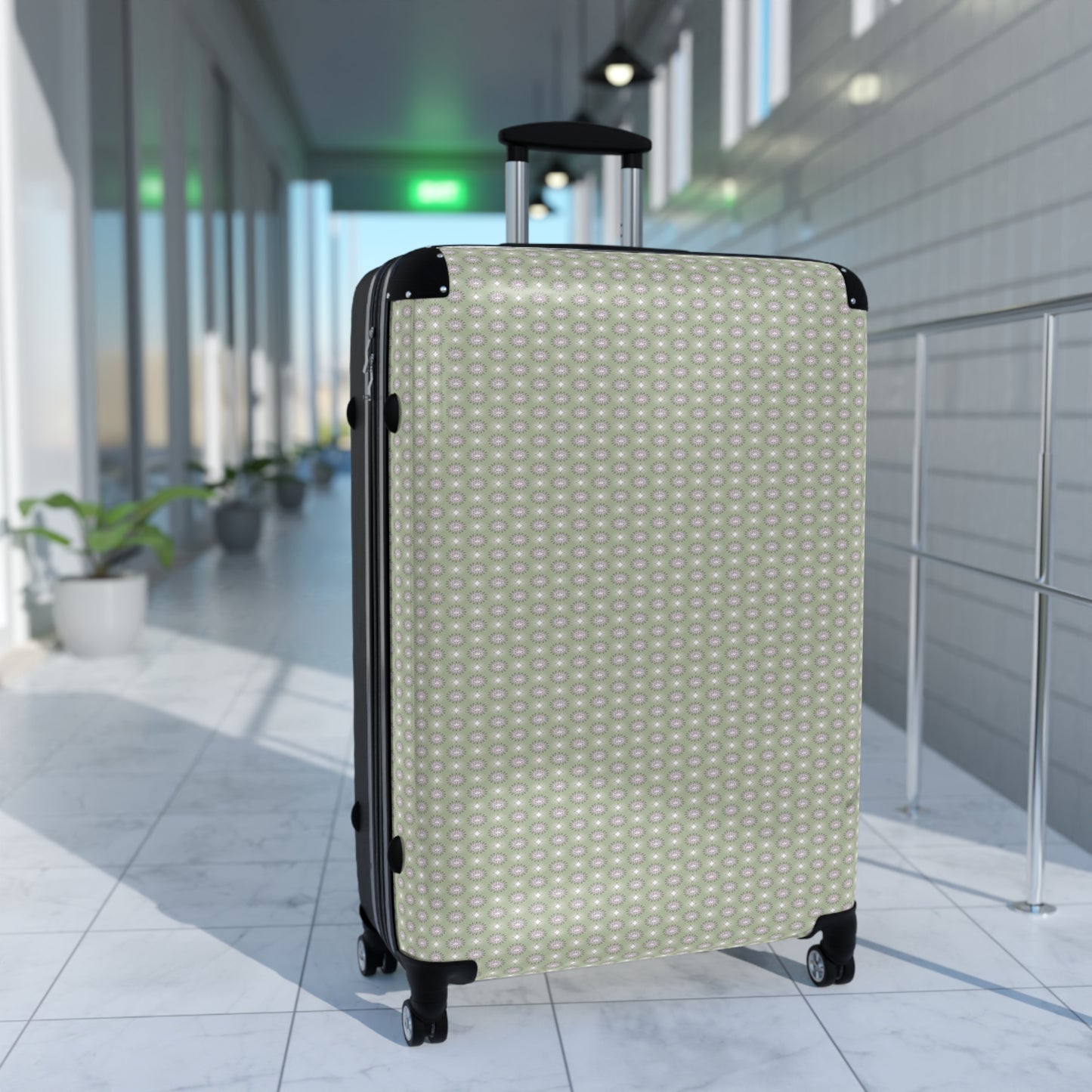 Olive Star-crossed Bodies Large Suitcase with built in lock, 4 double-wheels, telescopic handle, and ABS back hard-shell