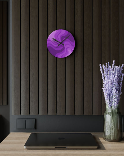Wavey Purple Wavey 8" x 8" Round Acrylic Wall Clock