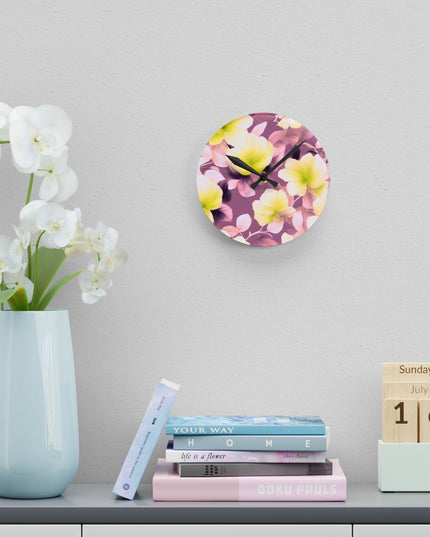 Lemon Blossom Floral Bunch Acrylic Round Wall Clock, 8" x 8"