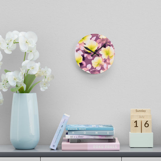 Lemon Blossom Floral Bunch Acrylic Round Wall Clock, 8" x 8"