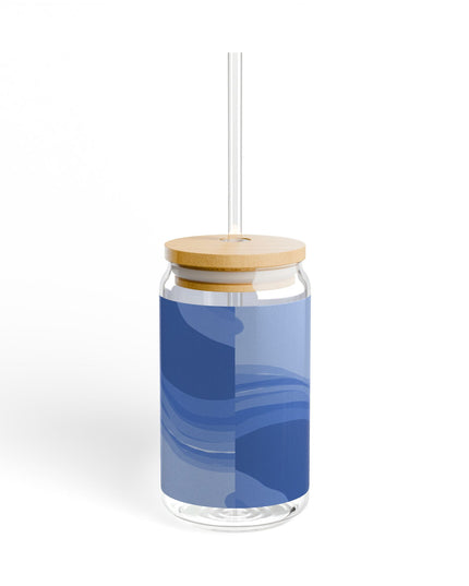 Deep Blue Wavey Sipper Glass, 16oz