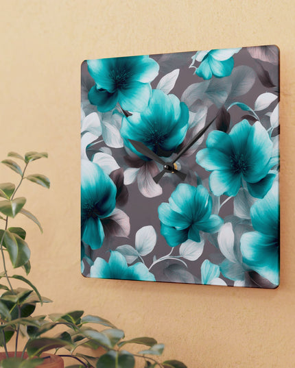 Tif Green Gray Floral Bunch Acrylic Wall Clock, Round or Square, 10.75" x 10.75"