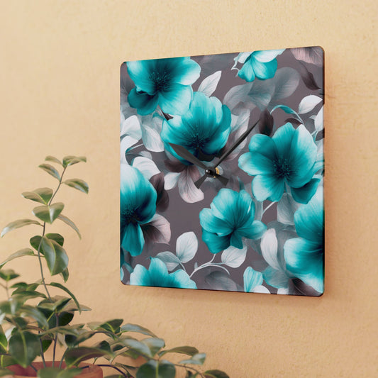Tif Green Gray Floral Bunch Acrylic Wall Clock, Round or Square, 10.75" x 10.75"