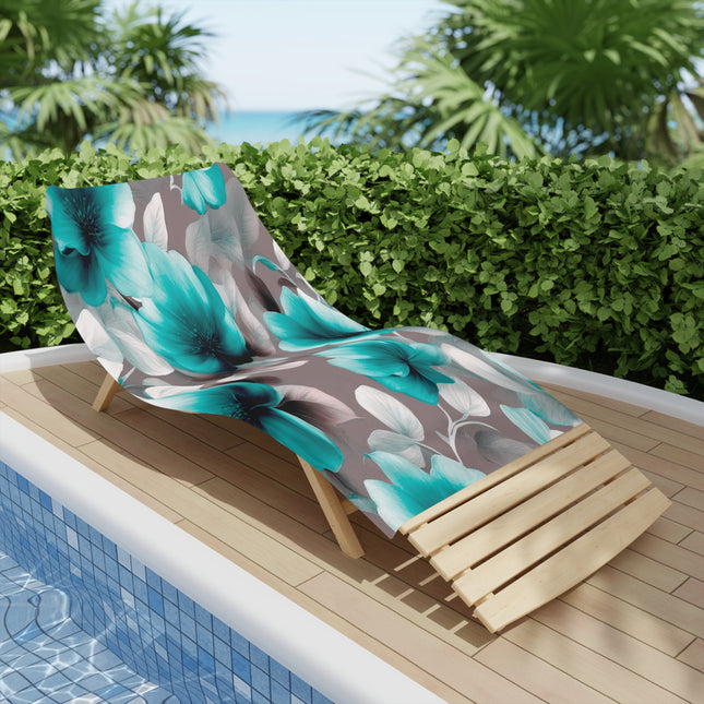 Tif Green Gray Floral Bunch Beach Towel, 30" x 60"