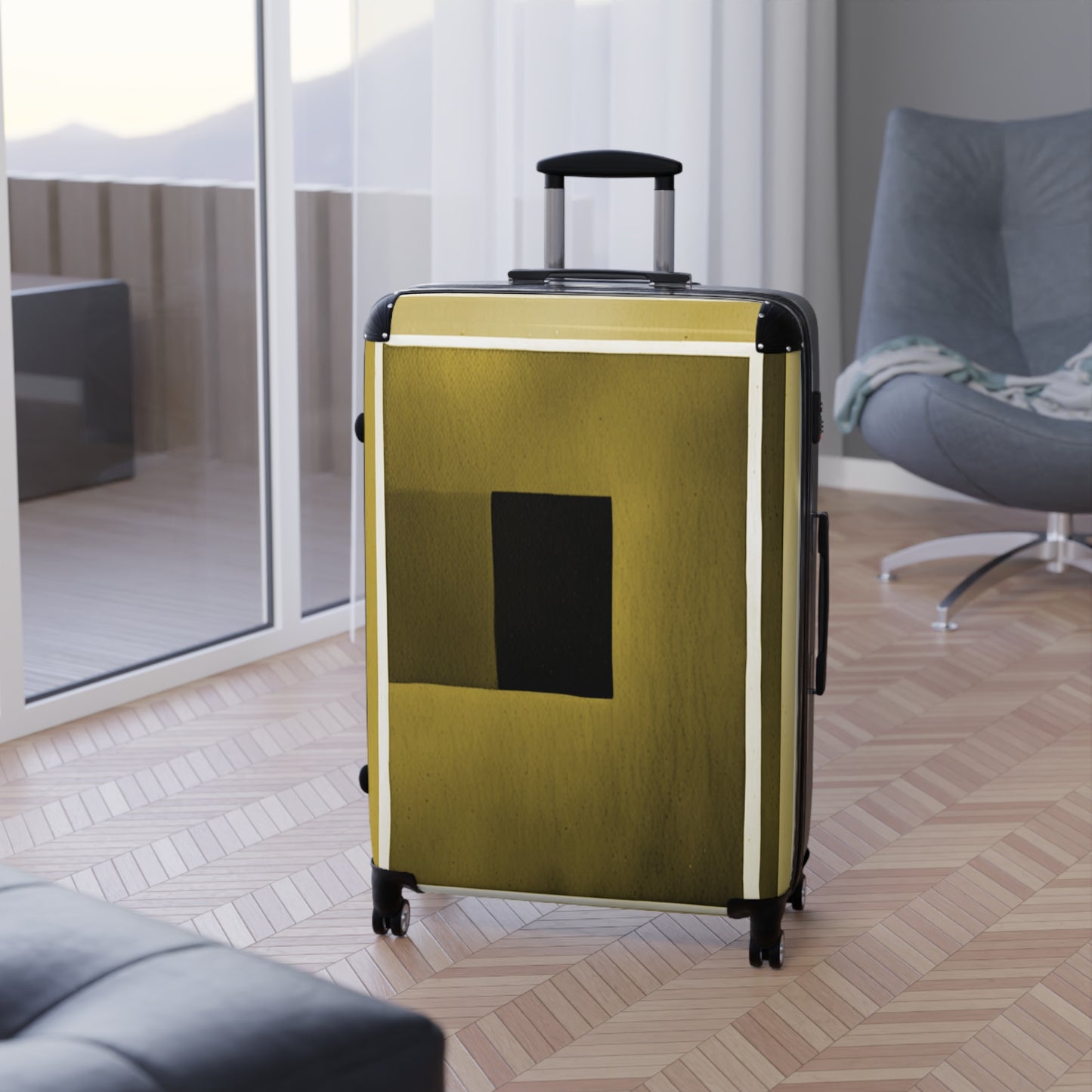Tan Shadow Large Suitcase with built in lock, 4 double-wheels, telescopic handle, and ABS back hard-shell