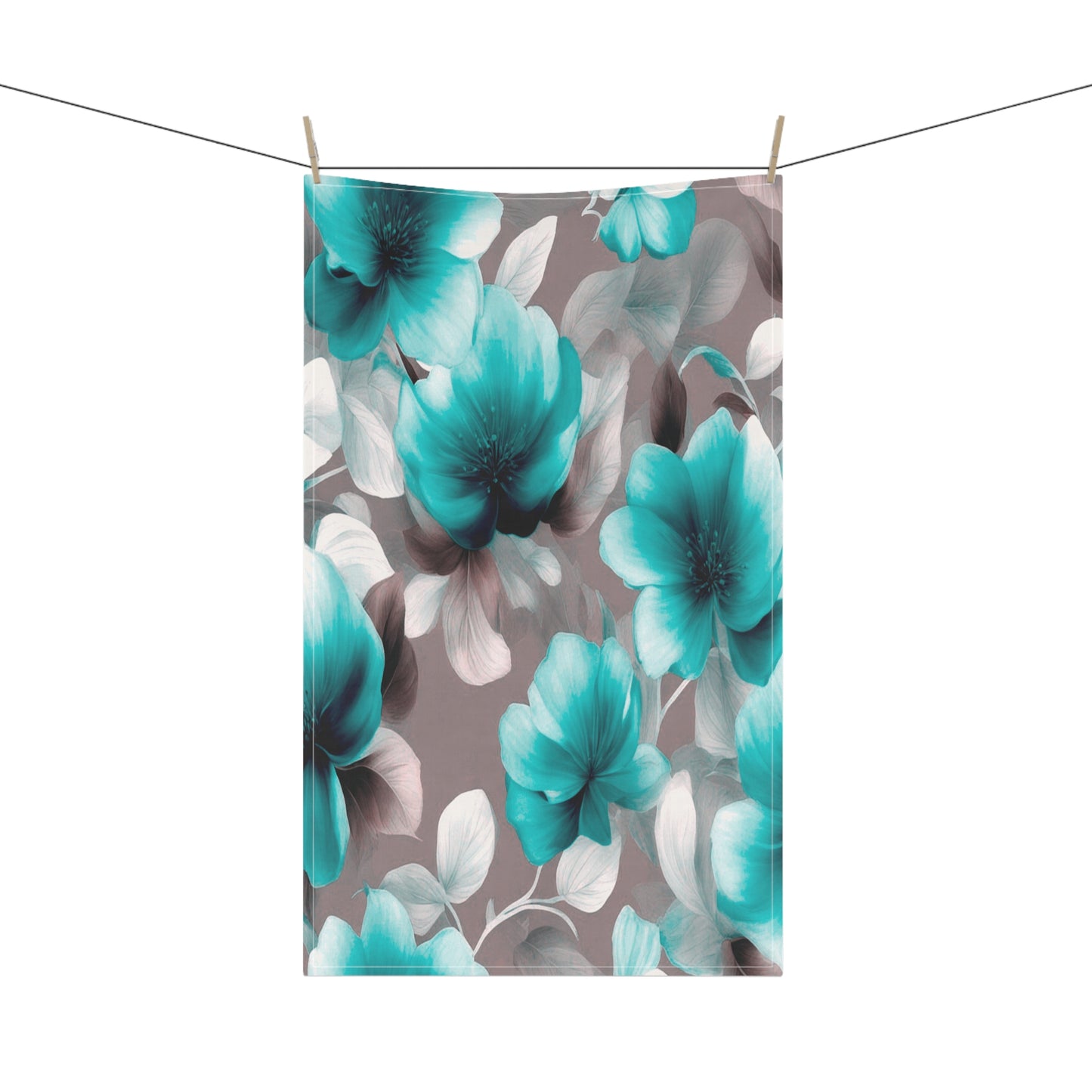 Tif Green Gray Floral Bunch Tea Towels (cotton, poly), 18" x "30