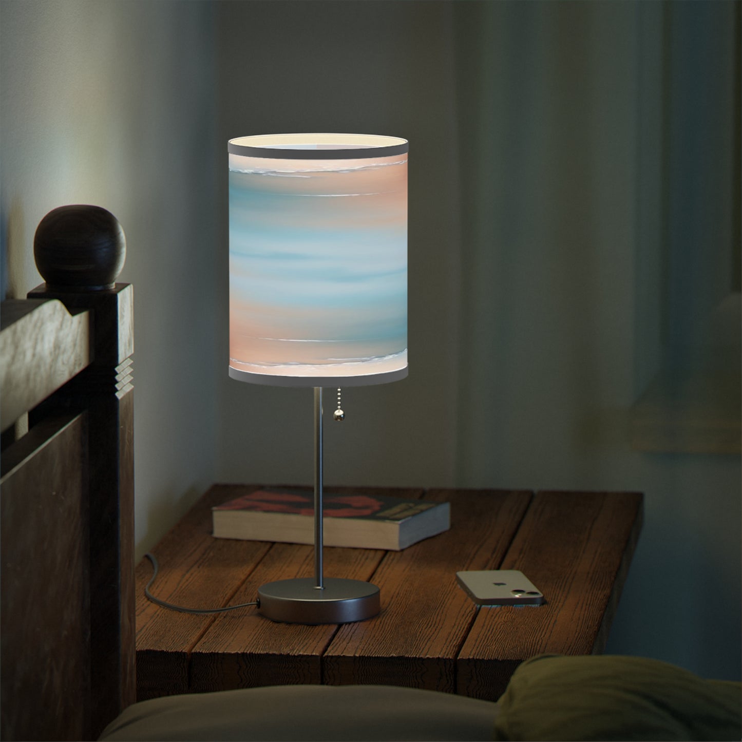Blue Sea Peach Fog Table Lamp on a White or Silver Stand, US|CA plug
