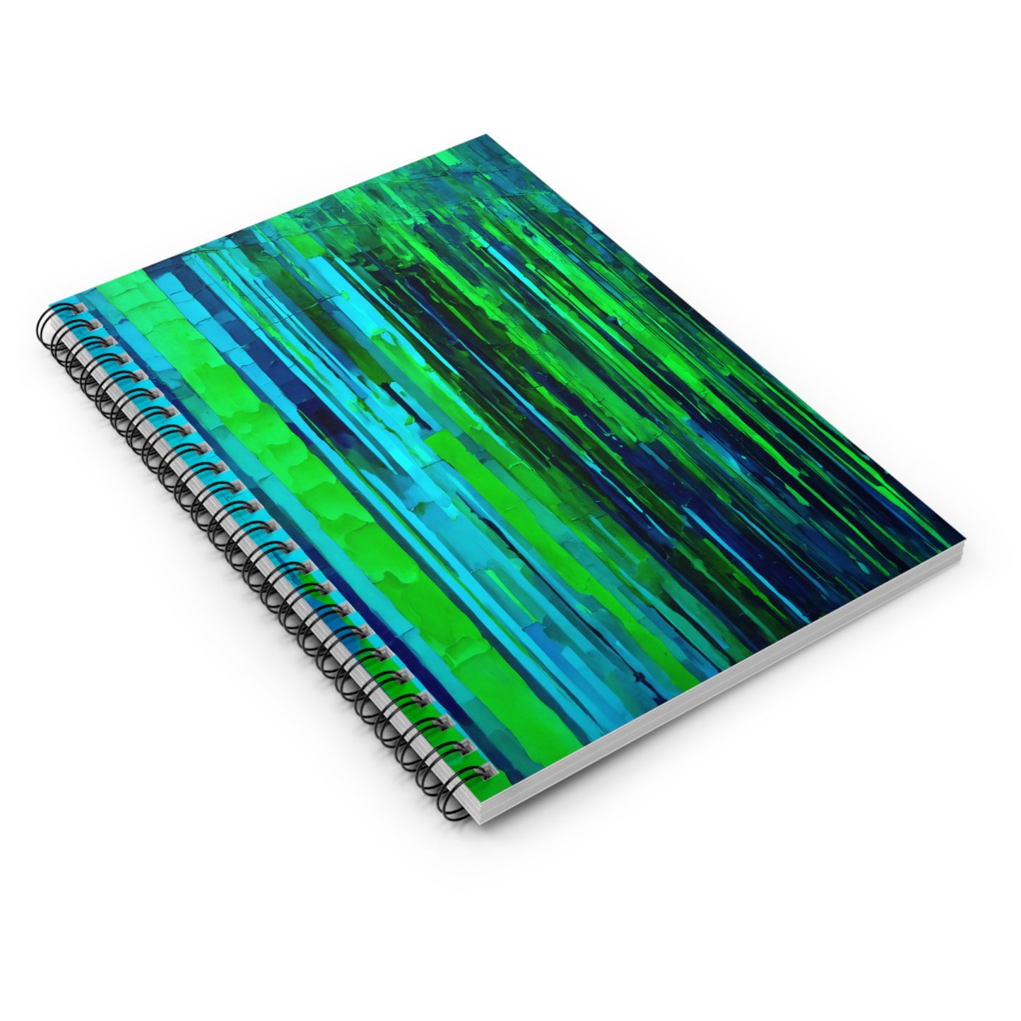 Striped Blue Green Spiral Notebook - Ruled Line, 6" x 8", 118 pages