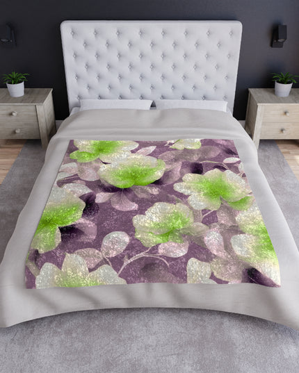 Lime Lavender Floral Bunch Crushed Velvet Blanket, 50" x 60"