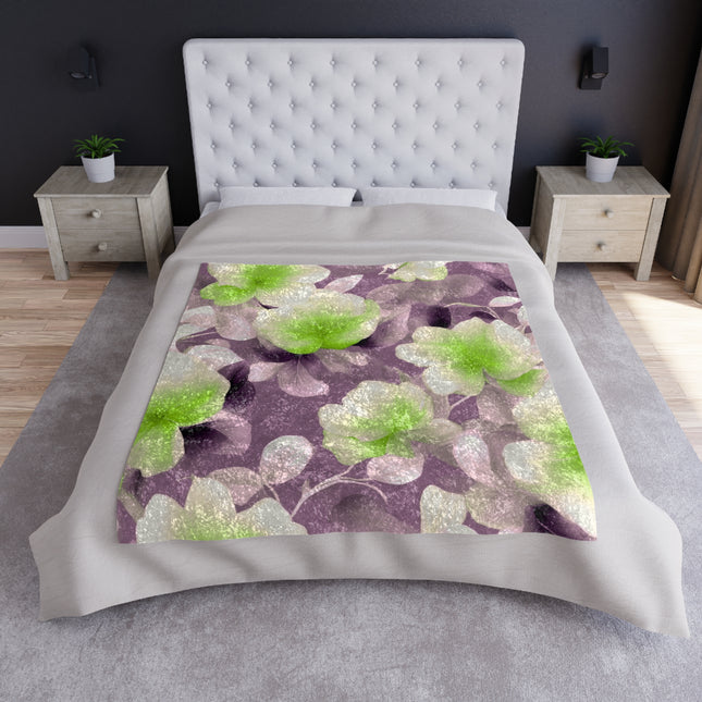 Lime Lavender Floral Bunch Crushed Velvet Blanket, 50" x 60"