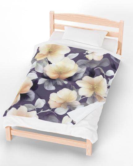 White Blush Floral Bunch Velveteen Plush Blanket, 50" x 60"