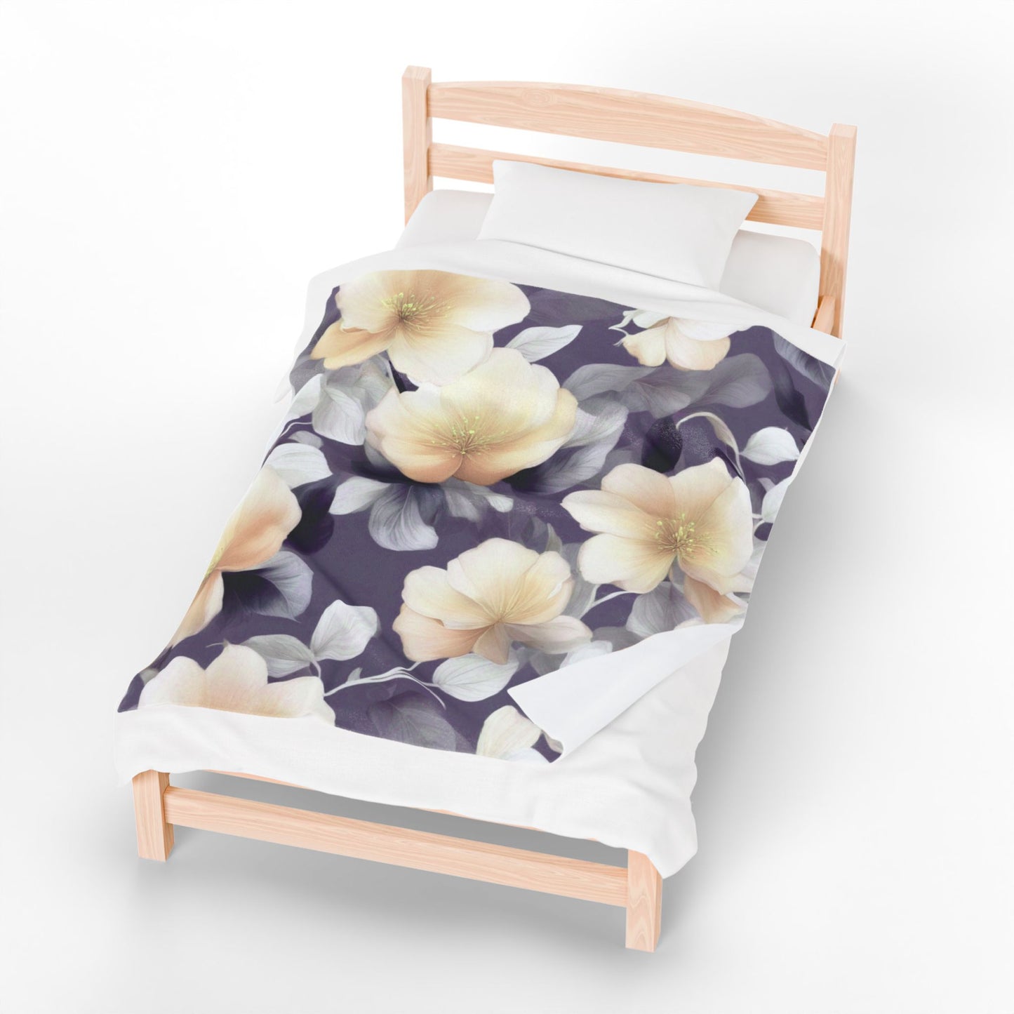 White Blush Floral Bunch Velveteen Plush Blanket, 50" x 60"