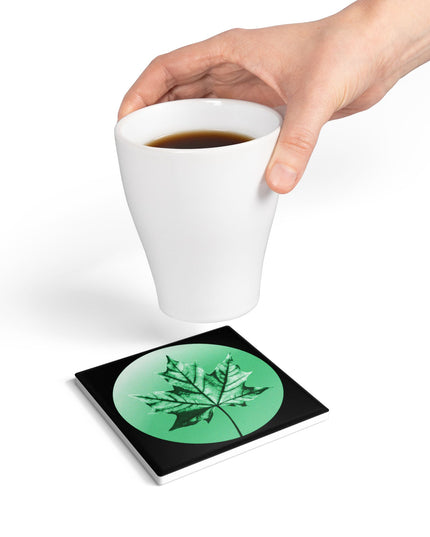 Mint Green Maple Leaf 4" x 4" Square Ceramic Coaster