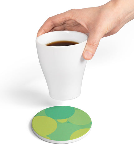 Pastel Green Patches 4" x 4" Round Ceramic Coaster