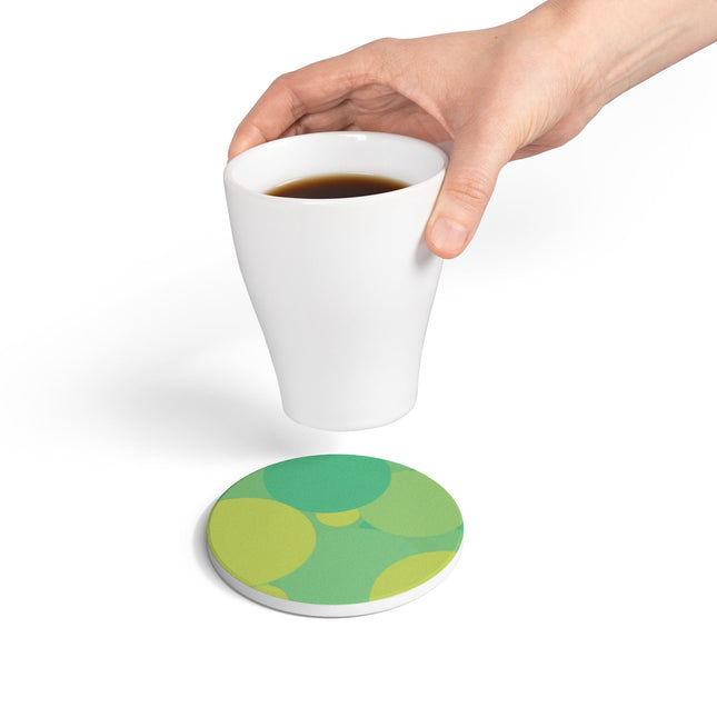 Pastel Green Patches 4" x 4" Round Ceramic Coaster