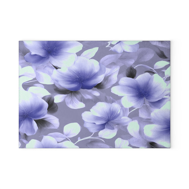Indigo Blossom Floral Bunch Glass Cutting Board, 8" x 11"